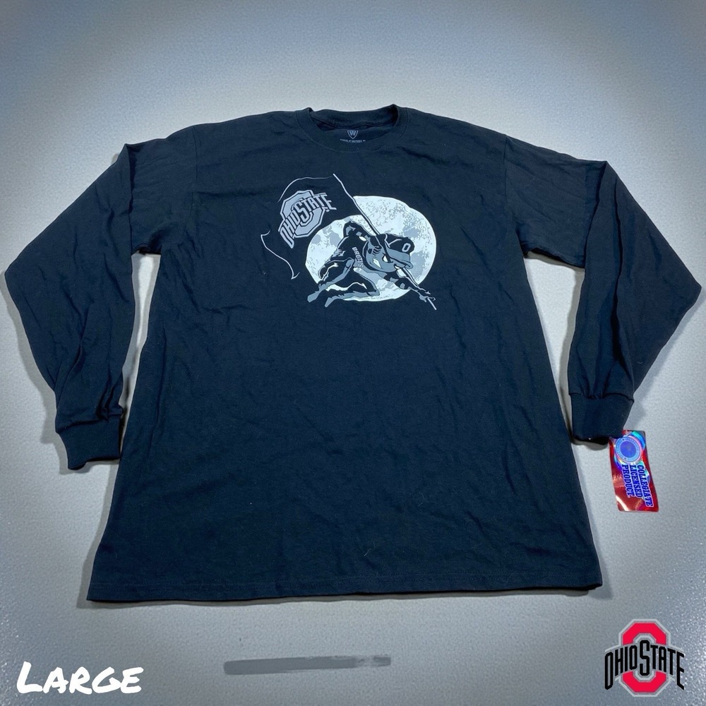 NWT Ohio State Buckeyes T-Shirt Mens L Black Top Of The World Long Sleeve Brutus